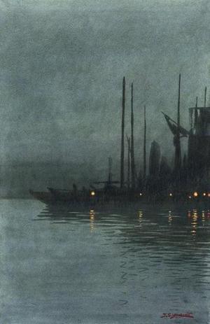 Yamamoto: Ships in harbour at night - Japanese Art Open Database