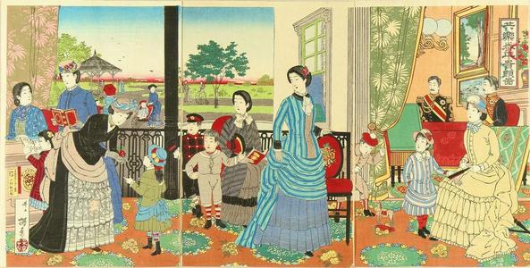 井上安治: Emperor enjoying piece with family — 共楽泰平貴顕図 - Japanese Art Open Database