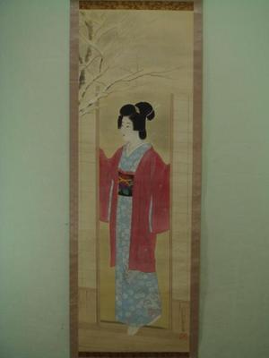 Yokoo Hogetsu: Bijin at Doorway in Winter - Japanese Art Open Database