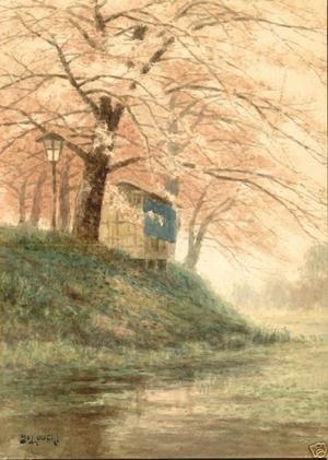 Yokouchi: Cherry trees beside river - Japanese Art Open Database