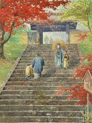 Yokouchi: Stairs to temple gate - Japanese Art Open Database