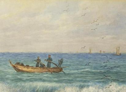 Yokouchi G: Fisherman in rolling waves - Japanese Art Open Database