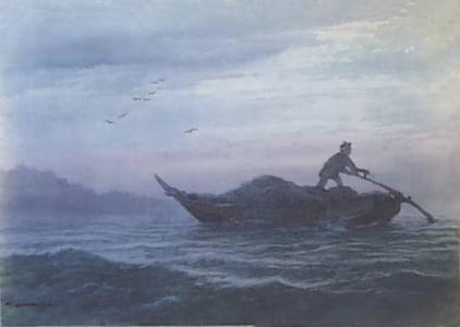 Yoshida A: Boat on Sea - Japanese Art Open Database