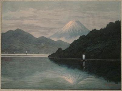 Yoshida A: Mt Fuji from Lake with Sailboats - Japanese Art Open Database