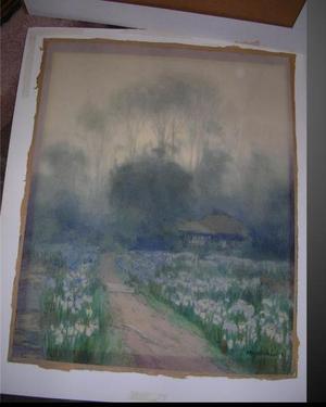 Yoshida Hiroshi: Cottage and Iris Garden - Japanese Art Open Database