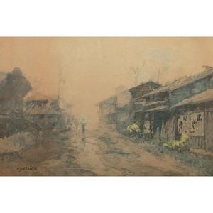 Yoshida Hiroshi: Rainy street scene - Japanese Art Open Database