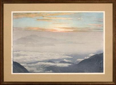 Yoshida Hiroshi: Skyscape of rolling clouds and misty mountain tops - Japanese Art Open Database