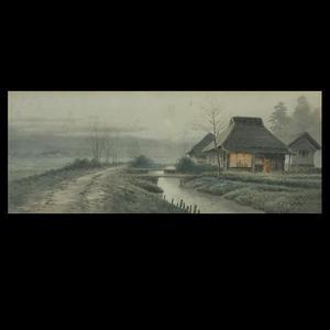 Yoshimoto H: Farm by river at dawn - Japanese Art Open Database