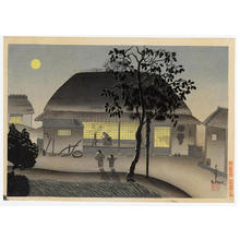 大野麦風: Farmers house, evening - Japanese Art Open Database
