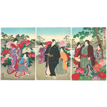 Toyohara Chikanobu: April, Peonies Garden - Japanese Art Open Database