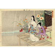 Toyohara Chikanobu: Two young bijin on an engawa in early spring - Japanese Art Open Database
