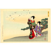 Toyohara Chikanobu: Women watching flying cranes - Japanese Art Open Database