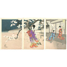 豊原周延: Beauties and Night Blossoms — お庭の夜桜 - Japanese Art Open Database