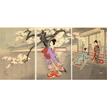 Toyohara Chikanobu: Beauties and Night Blossoms — お庭の夜桜 - Japanese Art Open Database