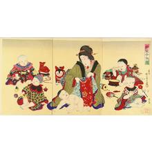 Toyohara Chikanobu: A beauty nursing babies — 女愛子供遊 - Japanese Art Open Database