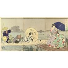 Toyohara Chikanobu: Ferry boat at Sumida Riverbank - Japanese Art Open Database