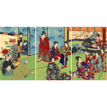 Toyohara Chikanobu: Monkey theatre in the Inner Court - Japanese Art Open Database