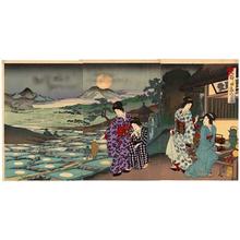Toyohara Chikanobu: Moon reflected in the rice fields in Sarashina — 更科田毎の月 - Japanese Art Open Database