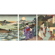 豊原周延: Moon reflected in the rice fields in Sarashina — 更科田毎の月 - Japanese Art Open Database