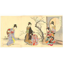 豊原周延: Smell of plum blossoms in the garden — Yomo ni kaoru sono no ume no ka - Japanese Art Open Database
