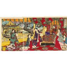 豊原周延: The Emperor and Empress celebrating the arrival of Spring, Yamato Kinshun no Ju - Japanese Art Open Database