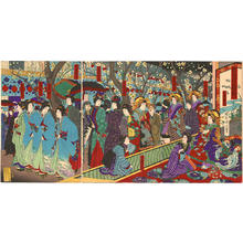 Estampe japonaise "The bustling crowds in Nakanomachi in the New Yoshiwara at plum blossom time" par Toyohara Chikanobu, 豊原周延 (Chikanobu Yoshu (1838-1912) Toyohara (楊洲周延))