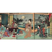 豊原周延: Unknown- bijin moon night party music - Japanese Art Open Database