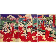 Toyohara Chikanobu: Young court maids playing - Japanese Art Open Database