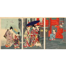 Toyohara Chikanobu: Women visiting Sensoji temple - Japanese Art Open Database