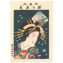 Toyohara Chikanobu: Bijin on a green-blue background - Japanese Art Open Database