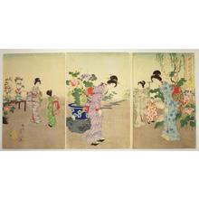 Toyohara Chikanobu: Greetings in a flower garden - Japanese Art Open Database