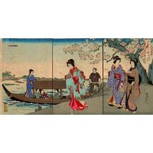 Toyohara Chikanobu: Cherry blossoms Sumida River - Japanese Art Open Database