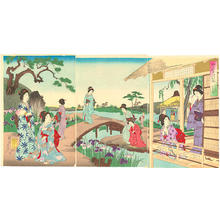 Toyohara Chikanobu: Spring- Women in an iris garden - Japanese Art Open Database