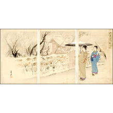 Ogata Gekko: Bijin in a Snow Covered Temple Garden - Japanese Art Open Database