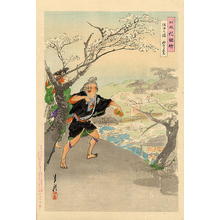 Japanese Print "Cherry of Sumida. A strange guest at a cherry blossom party." by Gekko Ogata (尾形月耕)