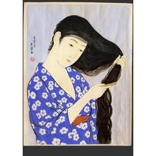 橋口五葉: Woman Combing her Hair — 髪すける女 - Japanese Art Open Database