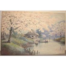 Hayashi D: River, Cherry Blossoms, House and Boats - Japanese Art Open Database