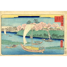 Utagawa Hiroshige II, 二歌川広重 (Hiroshige 2 (二代広重))による浮世絵「A view of the river with Junks and Ferries at cherry blossom time」