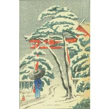 風光礼讃: Bijin and Torii in Winter - Japanese Art Open Database