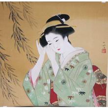 Ito Shoha: Bijin and willow - Japanese Art Open Database