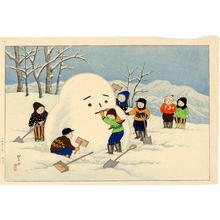 逸見享: Children making a Snowman in the Northeast District - Japanese Art Open Database