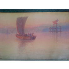 Ito Yuhan: Miyajima Torii and sail boats - Japanese Art Open Database