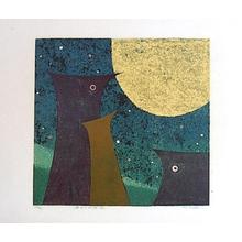 Yoshida Hiroshi, 吉田博 (Kabe Hiroshi (Sosaku))创作的日本版画《Unknown, bird hooting at the moon 2》