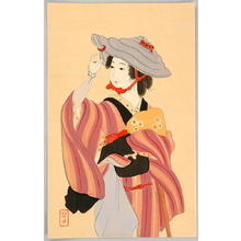 Japanese Print "Beauty with Hat" by Kaichi Kobayashi (fl. ca. 1930)