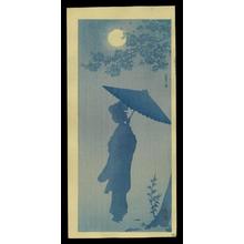 笠松紫浪: Beauty with Umbrella in the Moonlight - Japanese Art Open Database