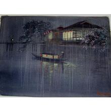 Kato Eika: Boat at night in rain - Japanese Art Open Database