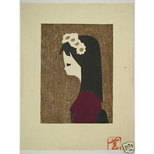 Kawano Kaoru: Unknown- girl with flowers in hair - Japanese Art Open Database