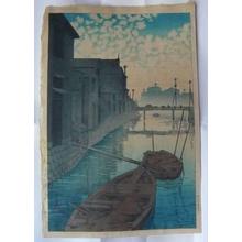 川瀬巴水: Dawn at Daikon Gashi Riverbank — 大根河岸の朝 - Japanese Art Open Database