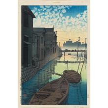川瀬巴水: Dawn at Daikon Gashi Riverbank — 大根河岸の朝 - Japanese Art Open Database