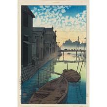 Kawase Hasui, 川瀬巴水 (Kawase Hasui (川瀬巴水))创作的日本版画《Dawn at Daikon Gashi Riverbank — 大根河岸の朝》